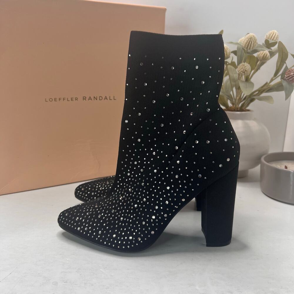 Loeffler Randall Isla Jewel Embellished Sock Boot Black Women's 7B Light wear